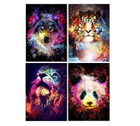 SHEGZHUC Diamond Painting Lot de 4 Animaux 30x40 cm Peinture Diamant Tigre dans l'univers Peinture par Numéros Loup Diamond Painting Lion Tableau Perle Panda dans l'univers Peinture en Perles Enfants