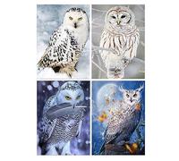 SHEGZHUC Diamond Painting Lot de 4 Hibou 30x40 cm Peinture Diamant Chouette Kit Tableau Strass Lune Broderie Diamant Arbre Animaux Sauvages