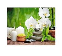 SHEGZHUC Diamond Painting Orchidée Bougie 50x40cm - Peinture Diamant Zen Fleur - Tableau Paysage Zen