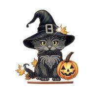 SHEGZHUC Diamond Painting Ornements - Broderie Point de Croix - Peinture Diamant Chat Citrouille Noir - Art Table Deco Cadeau