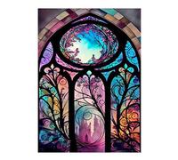 SHEGZHUC Diamond Painting Rebord de Fenêtre 40x50cm Diamond Painting Verre Diamant Painting Châteaux Enchantés Broderie Diamant Fleurs Peinture Diamant Fenetre Paysage Color Diamond Painting Paysage