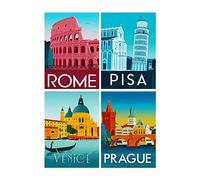 SHEGZHUC Diamond Painting Ville Lot de 4 30x40 cm Peinture Diamant Ville Lumiere Diamond Painting Paysage Ville Diamond Painting Rome Tour Penchée de Pise Vienne Prague Broderie Diamant Paysage Adulte