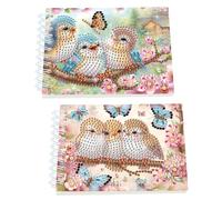 SHEGZHUC Lot de 2 bloc-notes à spirales - 15 x 10,4 cm - Carnet de notes vierges - Colibri familial - Peinture diamant - Journal de gratitude - Pierres spéciales - Pour bureau et école
