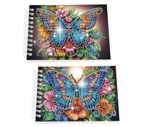 SHEGZHUC Lot de 2 bloc-notes à spirales - 15 x 10,4 cm - Carnet vierges - Papillon bleu - Pour peinture diamant - Journal de remerciement - Pierres spéciales - Pour bureau et école