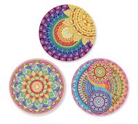 SHEGZHUC Lot de 3 sets de table Diamond Painting Mandala Multicolore 15 cm Peinture diamant Sets de table Dessous de plat avec tapis antidérapant Décoration de table Sets de table pour bol,