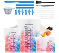 SHEGZHUC Lot De 31 Résine Époxy Verre Doseur Cuisine 4 Pièces Tasse À Mesurer En Silicone Nid D'abeille 120 ml/250 ml/500 ml (ml/cups/oz), Bâtonnet À Mélanger Agitateur En Résine Époxy Art Craft