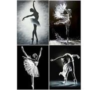 SHEGZHUC Lot de 4 Diamond Painting Danseuse Ballerine 30x40cm Broderie Diamant Danseuse Noir Peinture Diamant Adulte Broderie Diamant Kit Complet Point de Croix Chambre Murale Décor Artisanat
