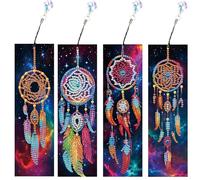 SHEGZHUC Lot de 4 marque-pages de peinture diamant pour bricolage, ciel étoilé, attrape-rêves, peinture diamant, marque-page, mosaïque, peinture diamant, broderie au point de croix, images d'art