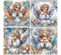 SHEGZHUC Lot de 4 peintures diamant ange 30 x 30 cm Peinture diamant fées et elfes filles Diamond Painting Ailes d'ange Mosaïque Peinture diamant Art Broderie Point de croix Images Cadeau Décoration