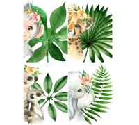 SHEGZHUC Lot de 4 peintures diamant animaux 30 x 40 cm demi-visage singe léopard paresseux éléphant peinture diamant plantes feuilles vertes peinture diamant broderie point de croix images cadeau