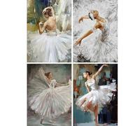 SHEGZHUC Lot de 4 peintures diamant Ballerine Blanc 30 x 40 cm Peinture diamant Danseuse de ballet Femme dansante Mosaïque Peinture diamant Art Broderie Point de Croix Images Cadeau Décoration murale