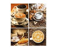 SHEGZHUC Lot de 4 Peintures Diamant café 30x40 cm Diamond Painting Cuisine Cafe Peinture par Numéros Adultes Cuisine Diamond Painting Café et Pain Mosaïque Adulte Painting Diamant Pause Café