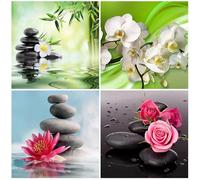 SHEGZHUC Lot de 4 peintures diamant Zen - 30 x 30 cm - Motif orchidées, lotus, roses - Peinture diamant - Peinture diamant - Peinture diamant - Broderie au point de croix - Cadeau - Décoration murale