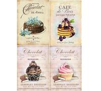SHEGZHUC Lot de 4 posters de peinture diamant 30 x 40 cm - Motif cuisine - Dessert - Art - Broderie au point de croix - Images cadeau - Décoration