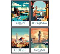 SHEGZHUC Lot de 4 Posters Peinture Diamant - Ville 30 x 40 cm, Vintage, Paysage, Art de Broderie Point de Croix avec Images pour Décoration Cadeau