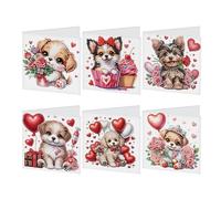 SHEGZHUC Lot de 6 cartes de vœux Diamond Painting - Motif chiens et chiots - Carte d'anniversaire - Carte de remerciement - Cartes de vacances - Broderie au point de croix - Peinture diamant - Cadeau