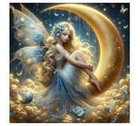 SHEGZHUC Peinture diamant 40 x 40 cm fée papillon elfe diamant peinture ange avec ailes lune jaune mosaïque diamant peinture art broderie point de croix images cadeau décoration murale