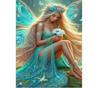 SHEGZHUC Peinture diamant 40 x 50 cm Papillon fée elfe vert peinture diamant ange avec ailes fleurs blondes mosaïque peinture art broderie point de croix images cadeau décoration murale