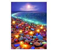 SHEGZHUC Peinture diamant 40 x 50 cm - Plage lumineuse - Galets - Multicolore - Paillettes - Mer - Paysage - Lune - Plage - Mer - Diamant - Point de croix - Décoration murale
