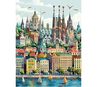 SHEGZHUC Peinture diamant 40 x 50 cm Style ville Barcelone Espagne Diamant Peinture Ville Europe Point de Croix Paysage Mosaïque Diamant Peinture Art Broderie Point de Croix Images Cadeau Mur Décor
