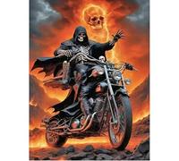 SHEGZHUC Peinture diamant 40 x 50 cm Tête de mort adulte avec moto Peinture diamant Images Crâne Gothique Horreur Halloween Mosaïque Broderie Point de Croix Art Cadeau Décoration murale pour chambre à