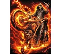 SHEGZHUC Peinture diamant 40 x 50 cm Tête de mort adulte avec moto Peinture diamant Images Crâne Horreur Gothique Halloween Mosaïque Broderie Point de Croix Art Cadeau Décoration murale pour chambre à