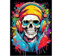 SHEGZHUC Peinture diamant 40 x 50 cm Tête de mort avec écouteurs Crâne de musique Squelette Diamond Painting Horreur Gothique Diamant Peinture Art Broderie Point de Croix Halloween Images Cadeau