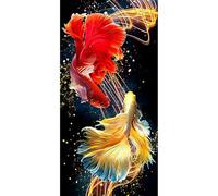 SHEGZHUC Peinture diamant 45 x 85 cm Poisson de combat siamois Peinture diamant Signe du zodiaque Poissons Betta Poisson Rouge Jaune Mosaïque Peinture Diamant Peinture Art Broderie Point de Croix