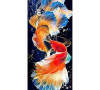 SHEGZHUC Peinture diamant 45 x 85 cm Poisson de combat siamois Peinture diamant Signe du zodiaque Poissons Betta Poisson Rouge Bleu Mosaïque Peinture diamant Art Broderie Point de Croix Images Cadeau