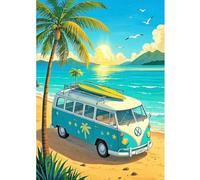 SHEGZHUC Peinture diamant adulte bus au bord de la mer, 30 x 40 cm, peinture diamant tableau voiture, coucher de soleil, paysage, mosaïque broderie point de croix, art cadeau, décoration murale pour
