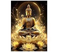 SHEGZHUC Peinture diamant Bouddha zen 30 x 40 cm Bouddha doré Religion Diamond Painting Lotus Mosaïque Art Broderie Point de Croix Cadeau Décoration murale