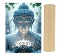 SHEGZHUC Peinture diamant Bouddha zen avec papier kraft tube d'expédition rond 30 x 40 cm, peinture diamant feuilles de lotus vert religion, mosaïque diamant peinture art broderie point de croix