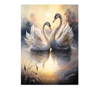 SHEGZHUC Peinture diamant carrée Couple de cygnes 40 x 50 cm - Pierres carrées - Mosaïque de cygne - Broderie diamant - Peinture par numéros - Peinture par numéros - Peinture pour adultes - Coucher de