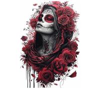 SHEGZHUC Peinture diamant gothique femme 30 x 40 cm Tête de mort Rose Rouge Diamant Horreur Mosaïque Art Broderie Point de Croix Images Cadeau Décoration murale