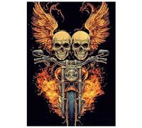 SHEGZHUC Peinture diamant tête de mort avec ailes 30 x 40 cm Peinture diamant Moto et tête de mort Crâne Feu Mosaïque Diamant Peinture Art Broderie Point de Croix Images Cadeau Décoration murale