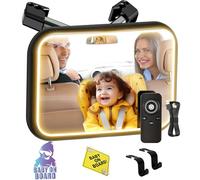 SHEGZHUC Rétroviseur de voiture pour bébé - Avec lumière à 360° - Avec télécommande - Avec clip en métal - Pour nouveau-né - Avec 2 autocollants Baby on Board et 2 crochets pour appuie-tête de voiture