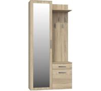 SHEILA - Vestiaire avec miroir couloir - Meuble d'entrée - Rangements chaussures + miroir + crochets -Sonoma