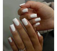 SHEIN X Milania Mettez à jour votre look avec 24 pièces Ensemble de nail art carré simple de couleur blanche pure, adapté pour une soirée, un rendez-vous et un port quotidien, ongles pressé à fournitu