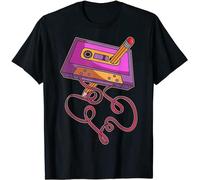 SHEIRYTOO 80S Cassette Tape Pencil 1980S Retro Vintage Throwback Music T-Shirt Men's Male Black M