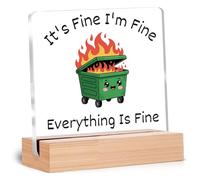 Shejdgart Décoration de bureau amusante - Benne à ordures cadeau pour collègues de travail I'm Fine Everything is Fine Accessoires de bureau Cadeau de reconnaissance des employés Plaque en acrylique
