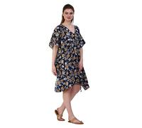 SheKaf Kimono, caftan turc pour femme, robe longue pour la plage, cache-maillot de bain, Bleu marine jaune floral 011, taille unique