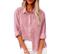 SHEKINI Chemisier Femme Coton Chic et Élégant Manches Longues Décontracté Col en V Boutonné Blouse Haut Top Chemise Lin avec Poche Coupe Ample