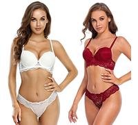 SHEKINI Ensemble soutien-gorge et string en dentelle sans bretelles amovibles Push Up Soutien-gorge à armatures Sous-vêtements Lingerie Tanga Ensemble de lingerie, Q : 6017, 80B