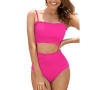 SHEKINI Femmes Bikini Set Texture ombilical Bandeau Bikini Tops Taille Haute Abdominale Bikini undermount plissé Deux pièces Maillots de Bain (Noir, Medium)