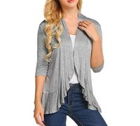 SHEKINI Gilet Femme Cardigan élégant à Manches 3/4 Léger Veste Femme Ouvert sur Le Devant Décontracté avec col Châle et Ourlet à Volants