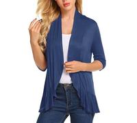 SHEKINI Gilet Femme Cardigan élégant à Manches 3/4 Léger Veste Femme Ouvert sur Le Devant Décontracté avec col Châle et Ourlet à Volants