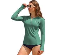 SHEKINI Maillot de bain à manches longues avec fermeture éclair pour femme Protection UV UPF 50+ Rashguard modeste, Vert, M