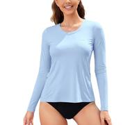 SHEKINI Maillot de Bain Rashguard Femme à Manches Longues pour Surf Natation Séchage Rapide Haut de Maillot de Bain Tee Shirt Protection UV avec Poches