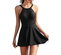 SHEKINI Maillot de bain une pièce élégant pour femme - Dos nu - Ruched - Rétro - Contrôle du ventre - Robe de bain pour femme, Noir , XXL