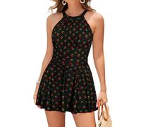 SHEKINI Maillot de bain une pièce élégant pour femme - Dos nu - Ruched - Rétro - Contrôle du ventre - Robe de bain pour femme, cerise/noir, L